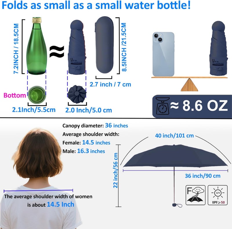 BAODINI Travel Essentials Mini Umbrella for Purse With Case Small Compact UV Sun Protection Lightweight Tiny Pocket Manual Open Close Umbrella for Women Kids and Men Fits Purse Backpack - Image 4